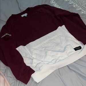 Crooks & Castles Maroon and White Crewneck Sweater